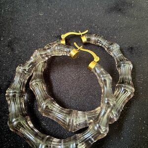 Grey Bamboo Hoop Earrings